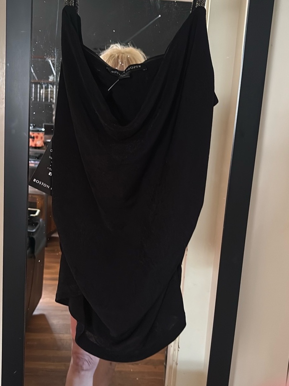 Boston Proper Black Draped Cowl Neck Tank with Embellished Straps